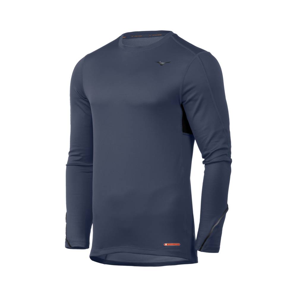 Base Layer Mizuno Breath Thermo® Long Sleeve - Homem - Azul Anil/Pretas - XBHWJ4319